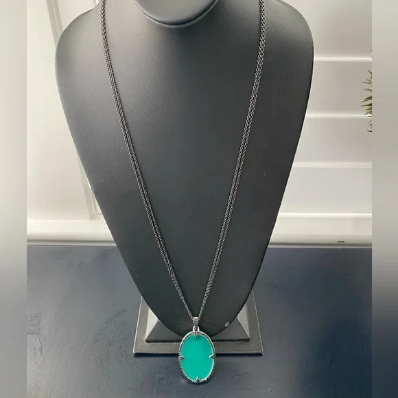 Frieda Rothman NWOT Industrial Finish Double Chain Stone Pendant Necklace
